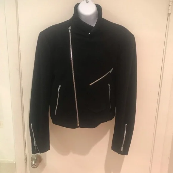 BlACK WOOL MOTORCYCLE JACKET: STEPHEN SPROUSE MUSEUM PIECE SIZE M - Picture 3 of 14